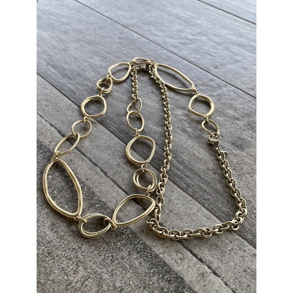 Premier Designs Necklace Fold Gold Tone Linked Chain 36” - Picture 1 of 7